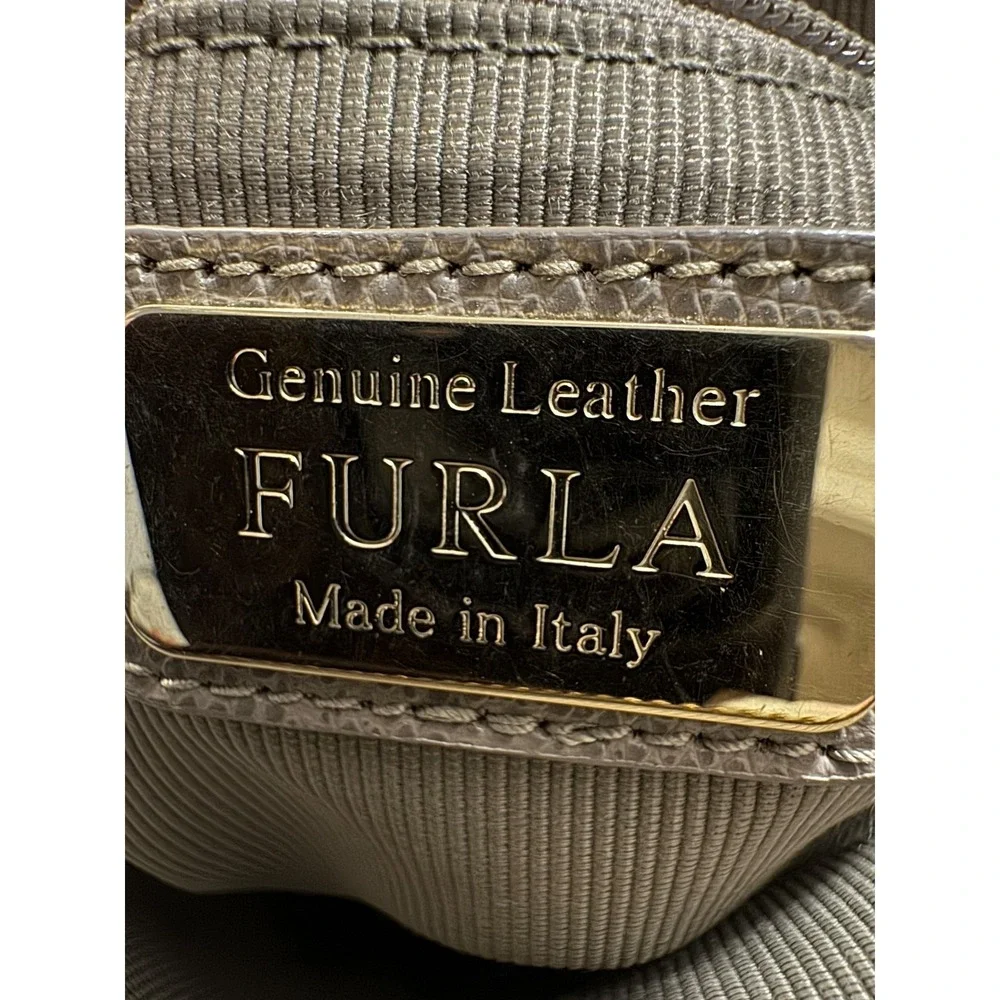 Furla Satchel‎ Bag Grey Pebbled Leather Top Handle Crossbody Bag Made in Italy